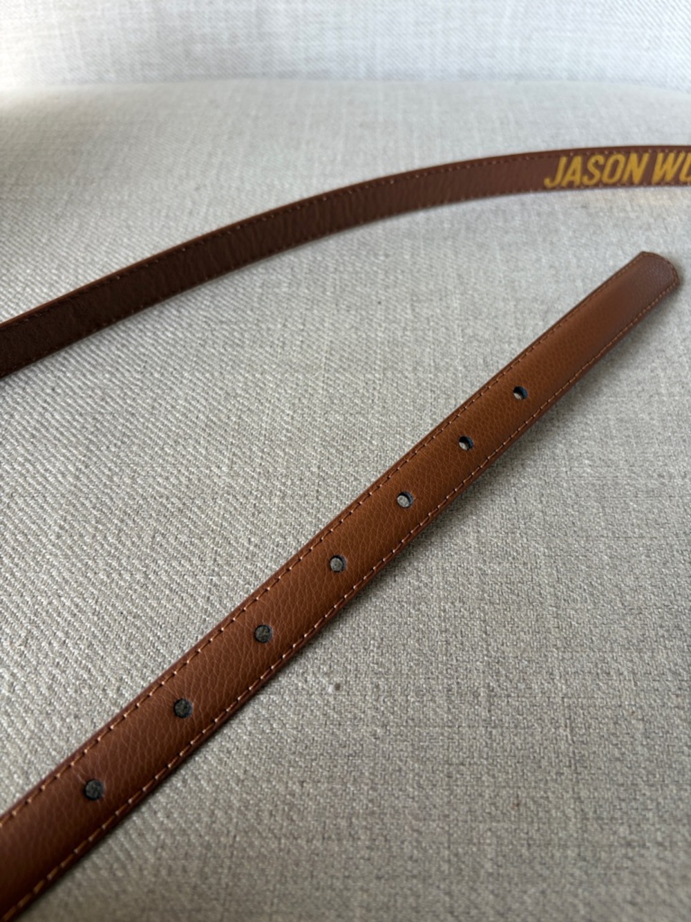 Jason Wu Size Large Cognac Leather Skinny Belt with Gold Buckle - Picture 6 of 8